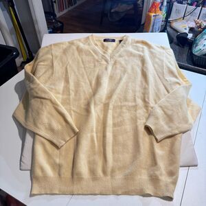 J. Ashford Cashmere Sweater Mens Large Yellow V-Neck Pullover Knit